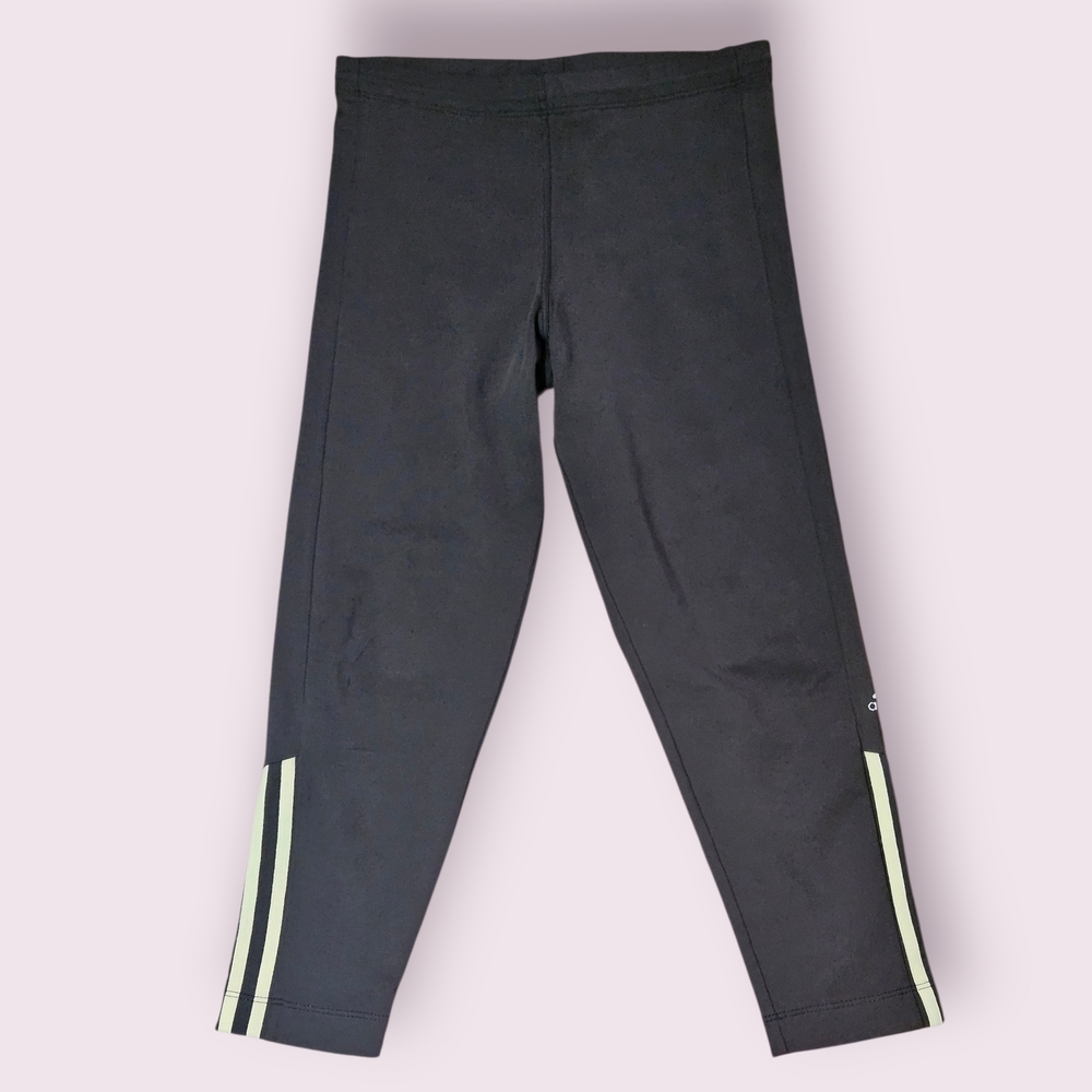 adidas Dark Olive Green Leggings with Light Yellow Stripe Design